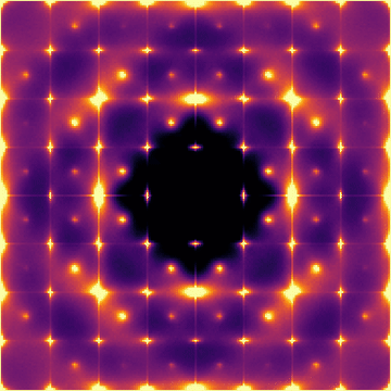 HK reciprocal-space slice computed by gpuscatter from an MD trajectory at 600 K